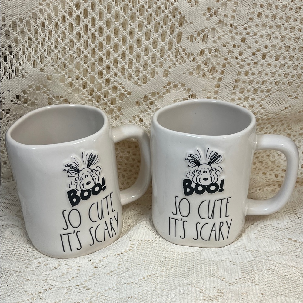 New Rae Dunn Peanuts Snoopy White Halloween Mugs - Boo! So Cute It's Scary